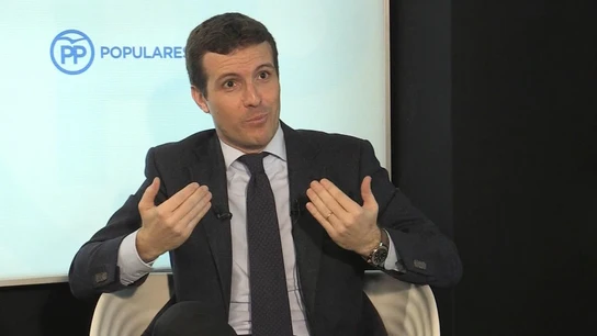 Pablo Casado, durante la entrevista. Pablo Casado, durante la entrevista.