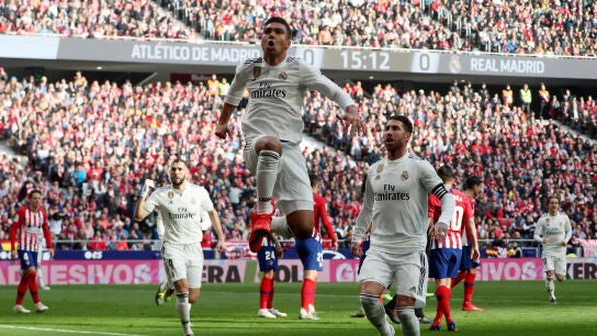 Casemiro celebra su gol contra el Atl&eacute;tico de Madrid