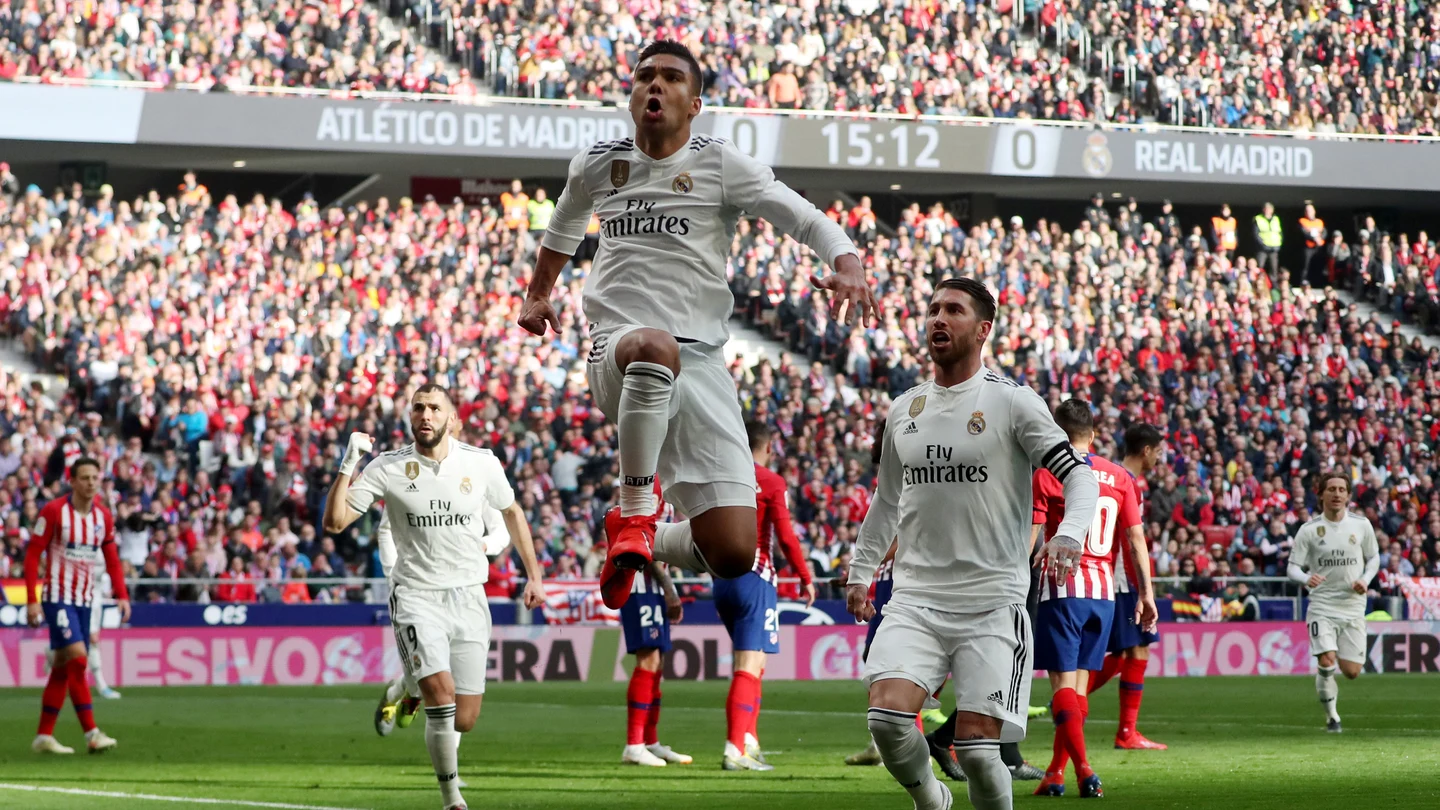 Casemiro celebra su gol contra el Atlético de Madrid Casemiro celebra su gol contra el Atlético de Madrid