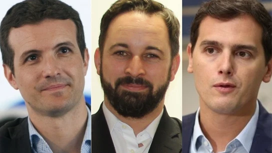 Pablo Casado, Santiago Abascal y Albert Rivera Pablo Casado, Santiago Abascal y Albert Rivera