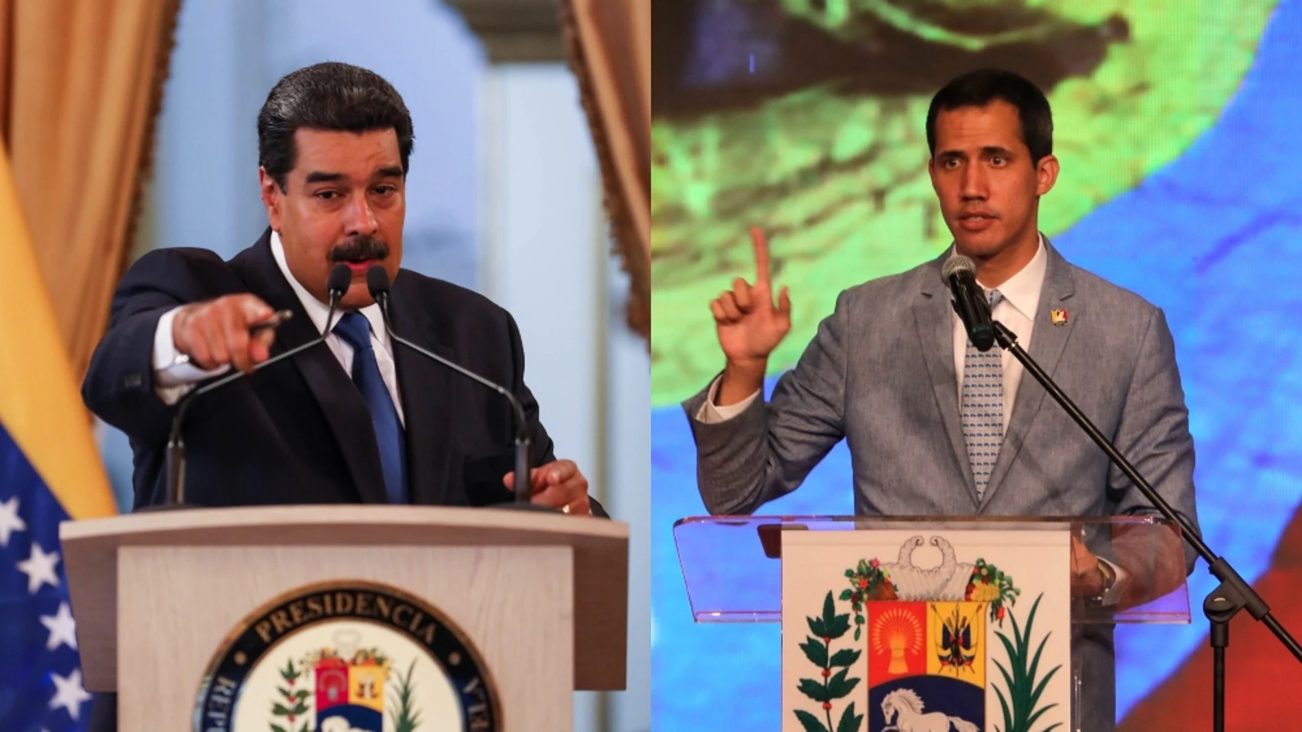 Nicolás Maduro y Juan Guaidó en diferentes actos en Venezuela