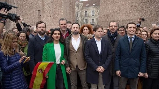 Vox y Cs en la manifestación contra Pedro Sánchez