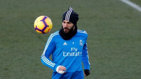 Karim Benzema, durante un entrenamiento con el Real Madrid