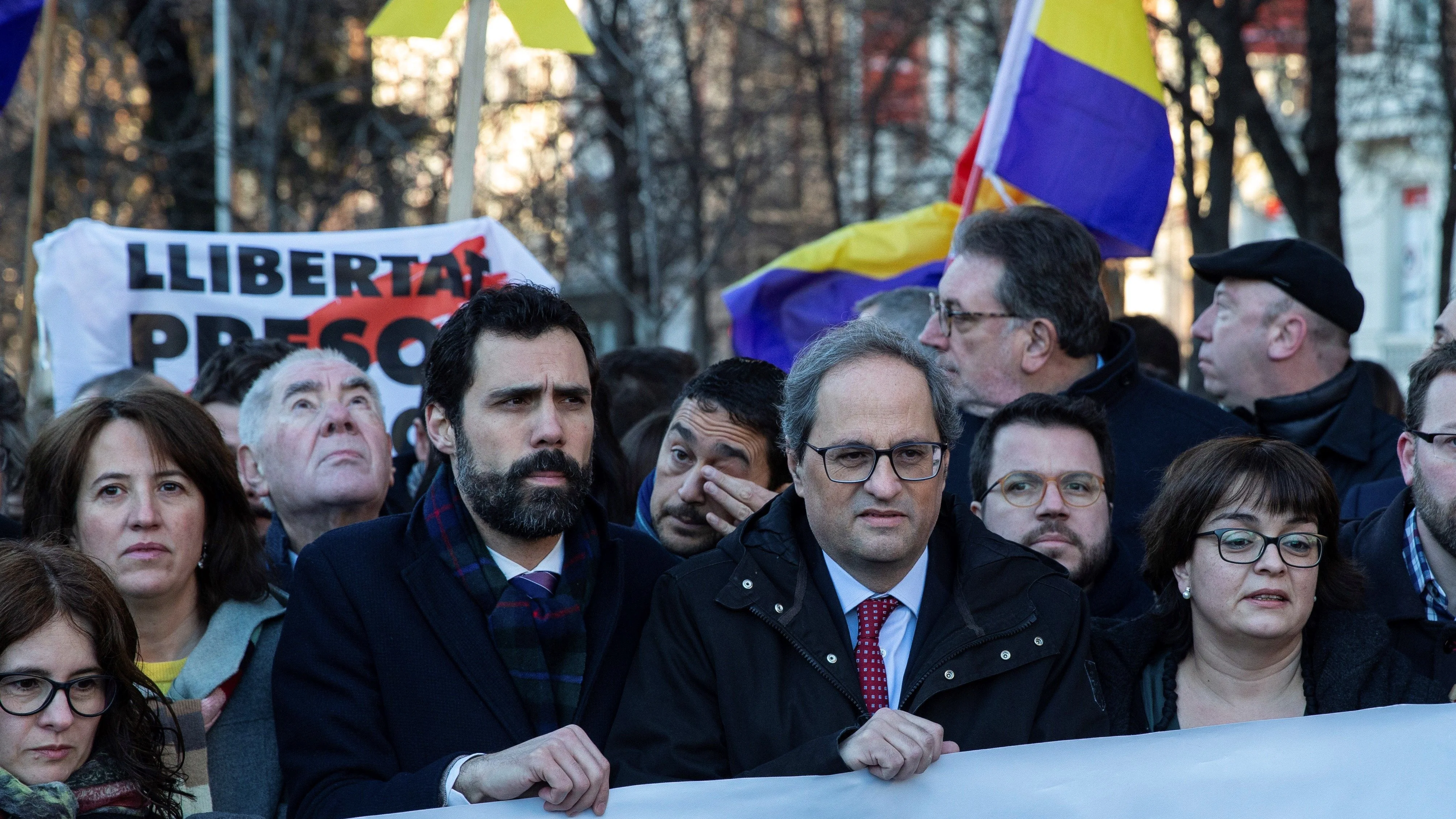 El presidente de la Generalitat, Quim Torra y el presidente del Parlament, Roger Torrent se manifiestan en el Tribunal Supremo.