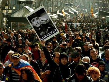 Manifestación durante la huelga en Cataluña contra el juicio del 'procés' Manifestación durante la huelga en Cataluña contra el juicio del 'procés'