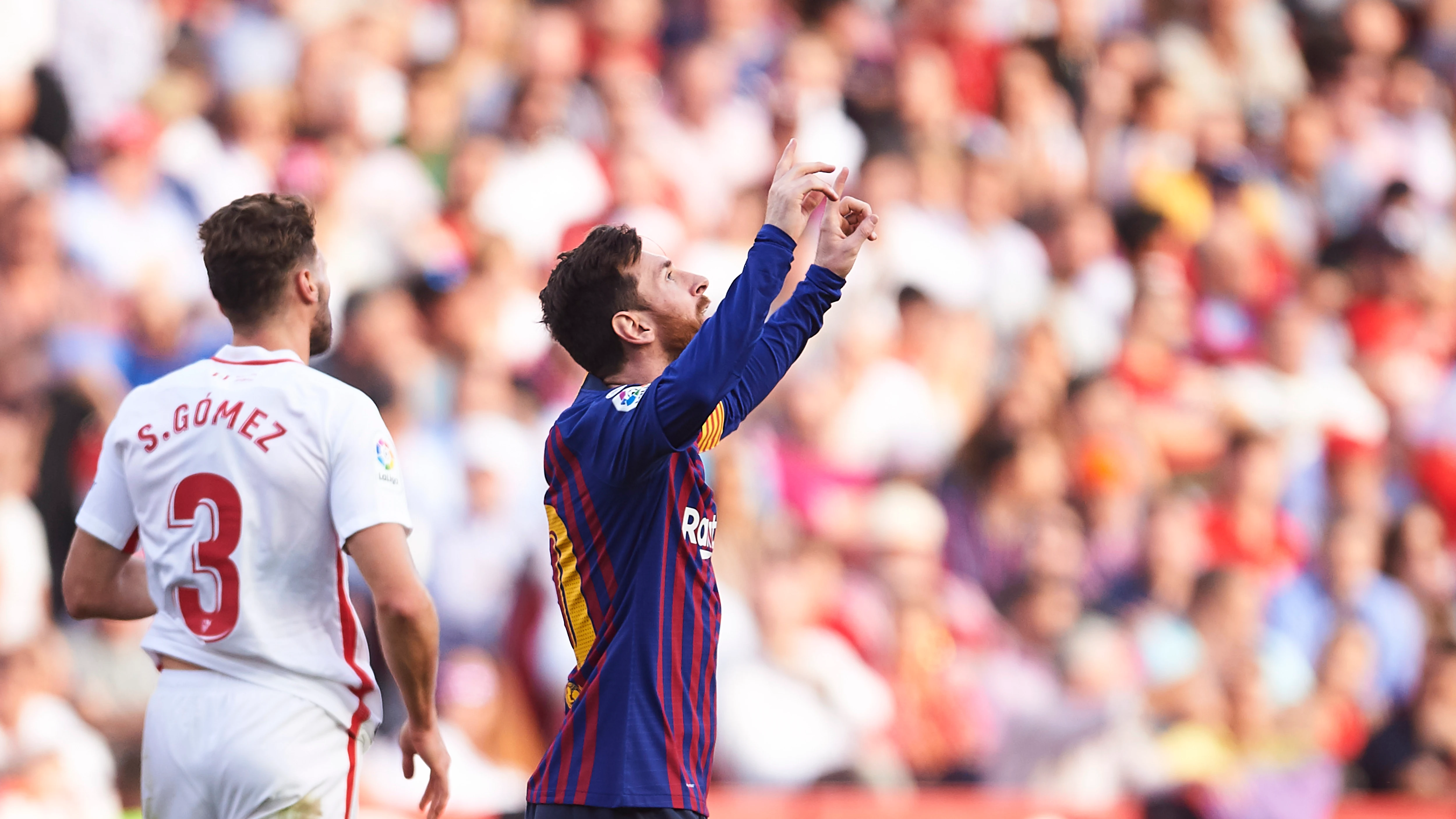 Messi celebra un gol ante el Sevilla