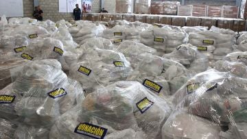 Imagen de la ayuda humanitaria para Venezuela que se amontona en Colombia