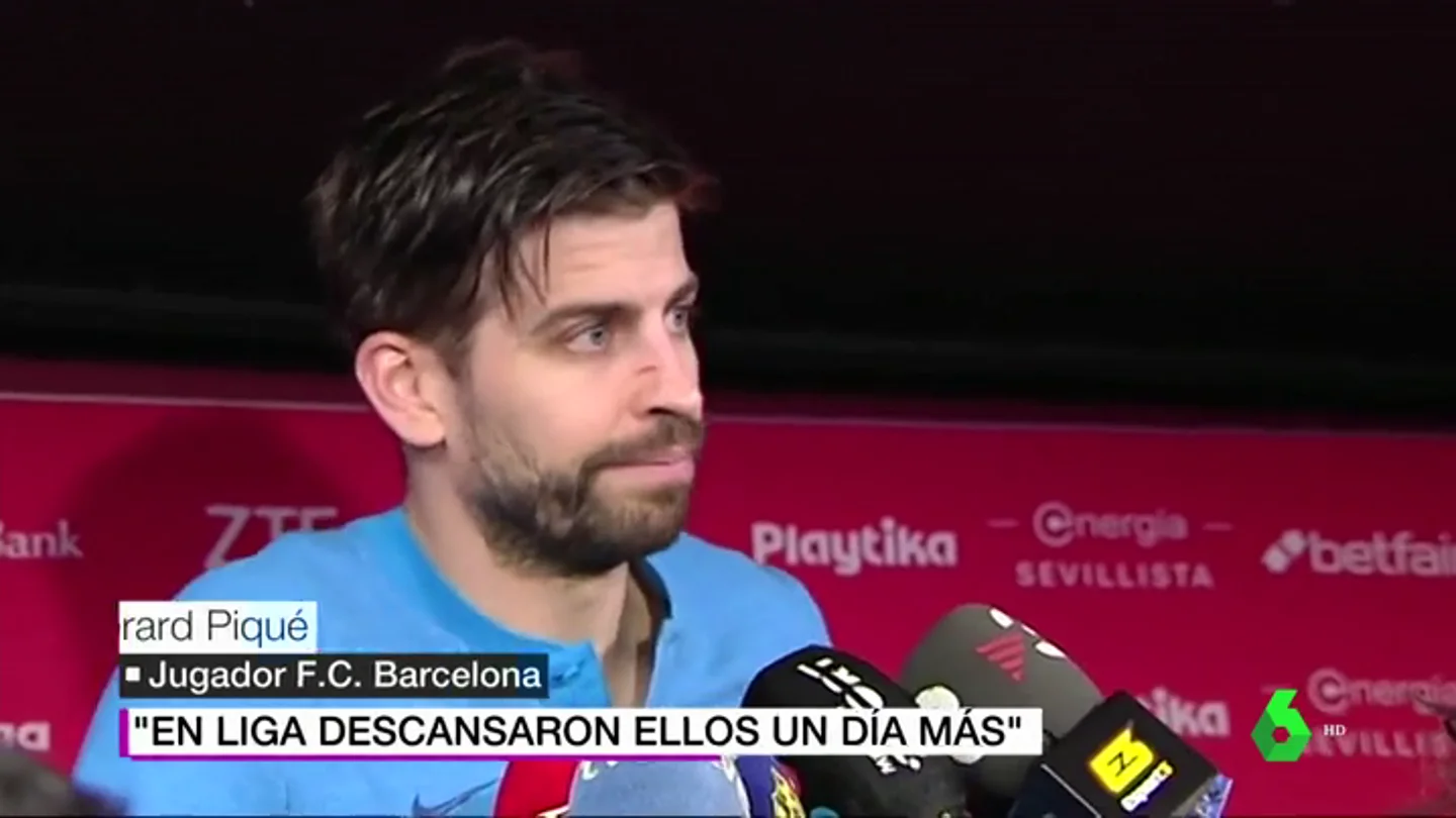 Piqué, sobre las quejas de Solari: "La otra vez ellos tuvieron un día más de descanso y ganamos 5-1" Piqué, sobre las quejas de Solari: "La otra vez ellos tuvieron un día más de descanso y ganamos 5-1"
