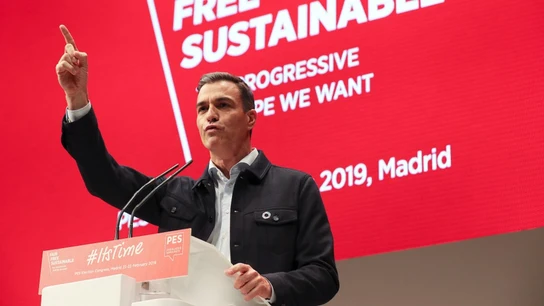 Pedro Sánchez durante su intervención en la última jornada de la convención del Partido Socialista Europeo Pedro Sánchez durante su intervención en la última jornada de la convención del Partido Socialista Europeo