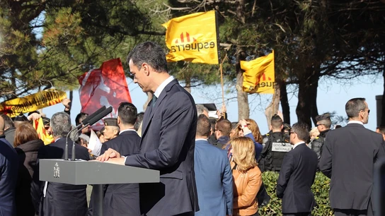 Sánchez, durante la protesta de independentistas catalanes en Francia Sánchez, durante la protesta de independentistas catalanes en Francia