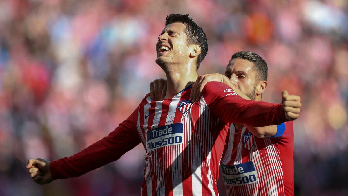 Morata celebra un gol con el Atlético