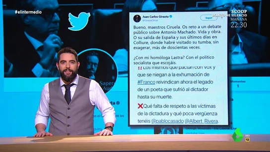 Dani Mateo explica por qué los políticos "son Machadolibers": Girauta asegura que ha visitado "sin exagerar más de 200 veces su tumba" Dani Mateo explica por qué los políticos "son Machadolibers": Girauta asegura que ha visitado "sin exagerar más de 200 veces su tumba"
