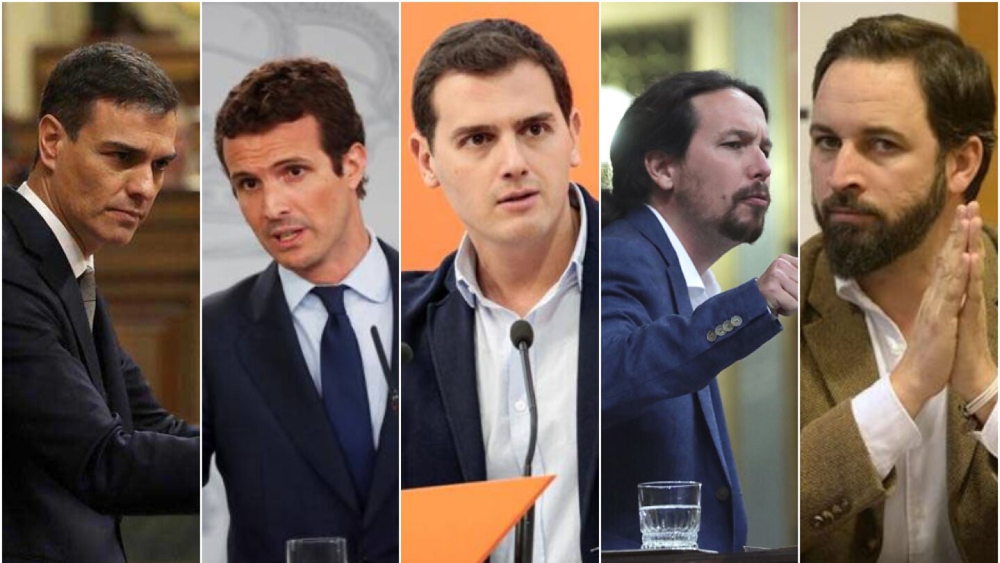 Pedro S&aacute;nchez, Pablo Casado, Albert Rivera, Pablo Iglesias y Santiago Abascal