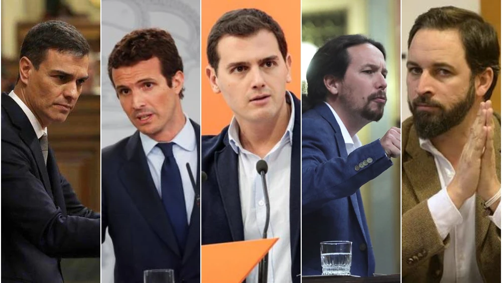 Pedro Sánchez, Pablo Casado, Albert Rivera, Pablo Iglesias y Santiago Abascal