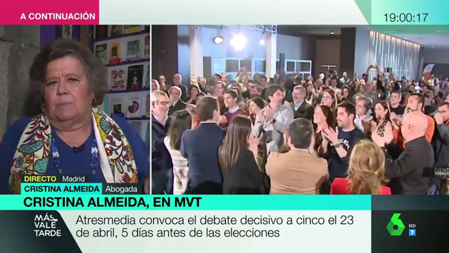 Cristina Almeida, rotunda con el "cordón sanitario" de Ciudadanos: "Renunciar a pactar es tanto como renunciar a ser demócratas" Cristina Almeida, rotunda con el "cordón sanitario" de Ciudadanos: "Renunciar a pactar es tanto como renunciar a ser demócratas"
