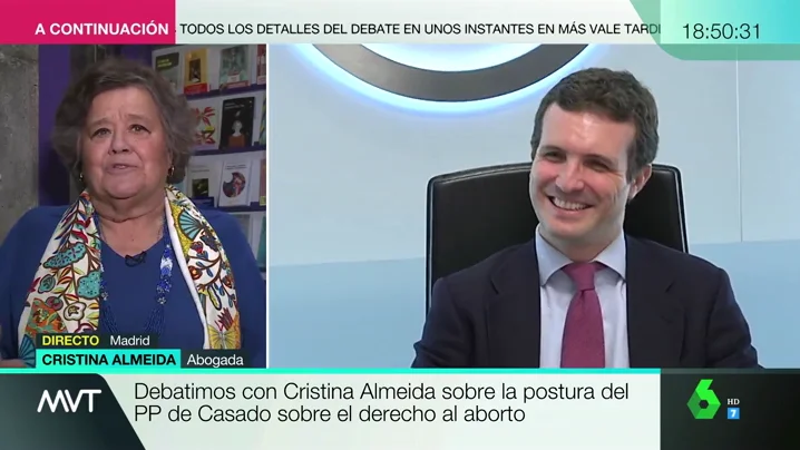 Cristina Almeida responde a Pablo Casado sobre el tema del aborto: "Las mujeres no somos hipócritas, somos responsables para ser y no ser madres"