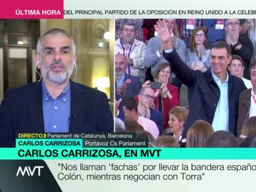 Carlos Carrizosa justifica así el veto al PSOE: "Nos llaman 'fachas' por llevar la bandera española a Colón, mientras negocian con Torra" Carlos Carrizosa justifica así el veto al PSOE: "Nos llaman 'fachas' por llevar la bandera española a Colón, mientras negocian con Torra"