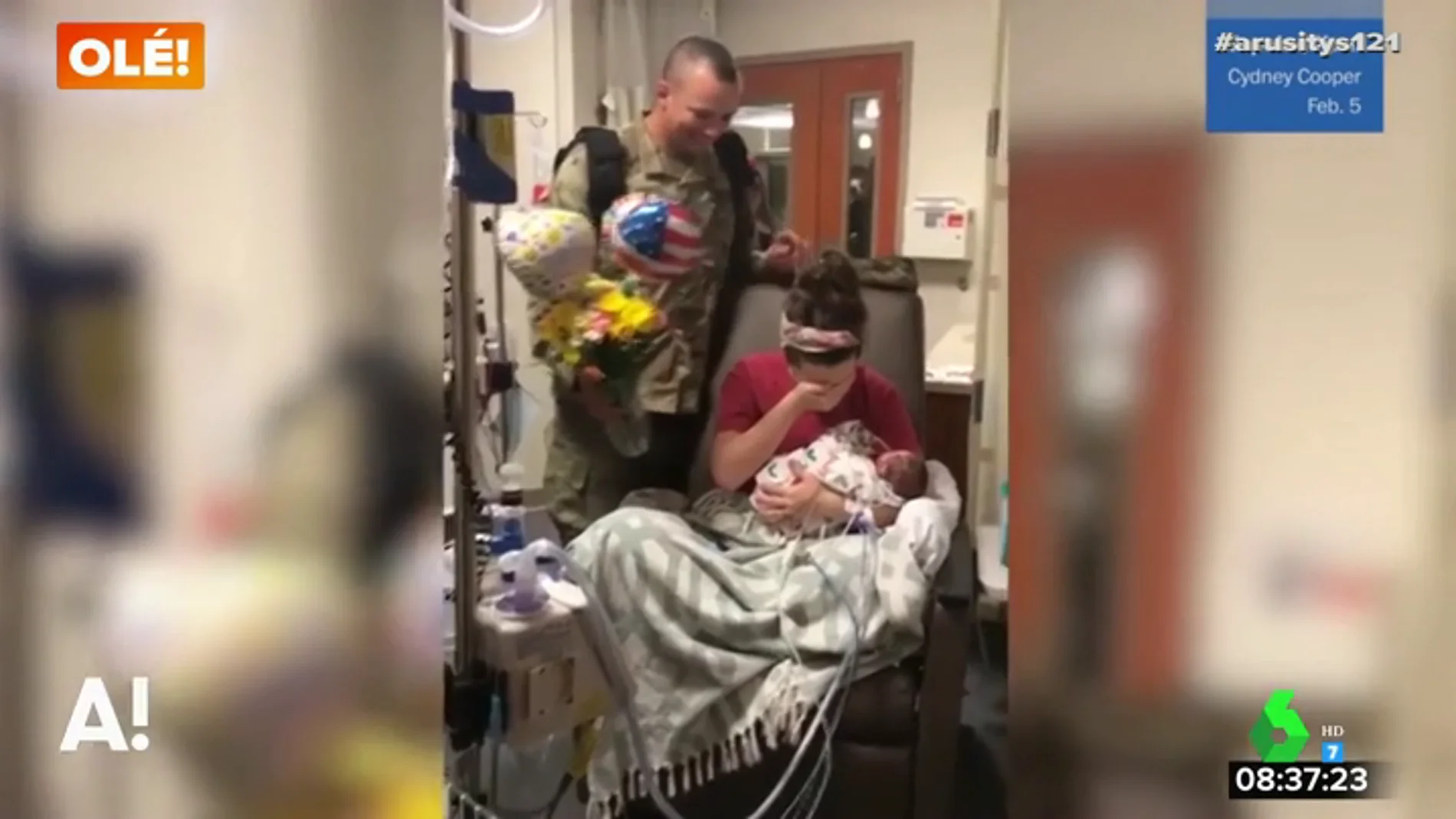 La emotiva sorpresa de un militar: viaja desde Kuwait hasta el hospital donde acaba de dar a luz su mujer
