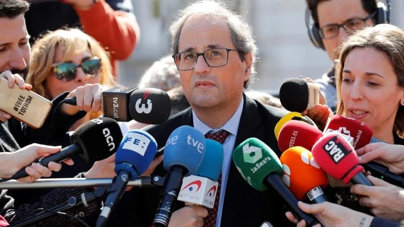 El presidente de la Generalitat, Quim Torra, atiende a los medios