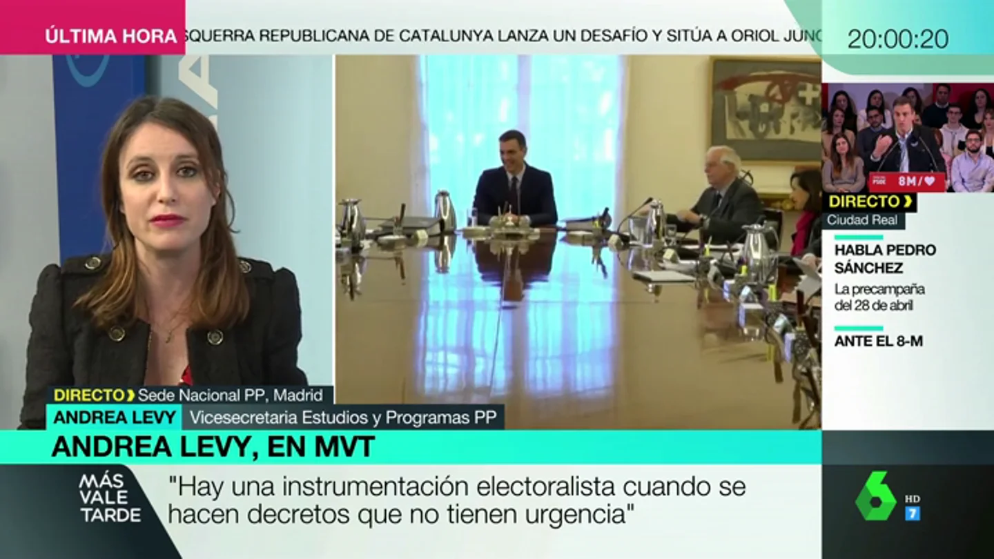 Andrea Levy ataca los 'viernes sociales' de Sánchez: "El PSOE confunde el Consejo de Ministros con un Comité Electoral" Andrea Levy ataca los 'viernes sociales' de Sánchez: "El PSOE confunde el Consejo de Ministros con un Comité Electoral"