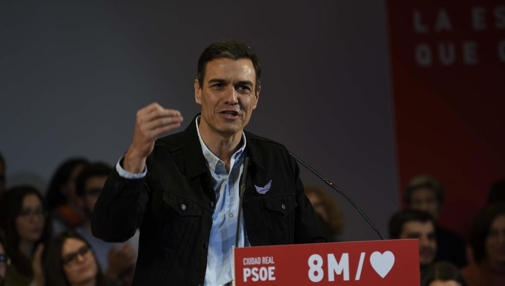 Pedro Sánchez, durante el acto de precampaña celebrado en C.Real