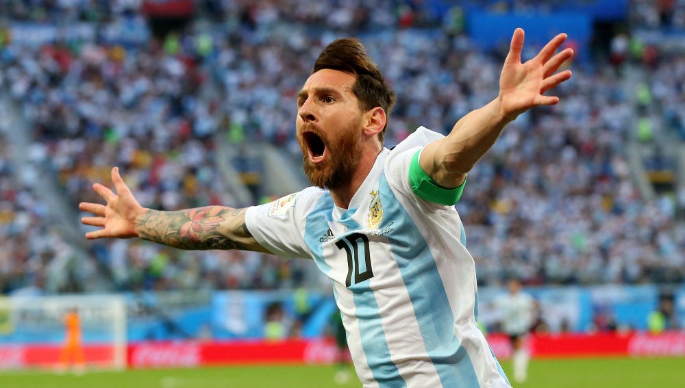 Messi, celebrando un gol con Argentina.