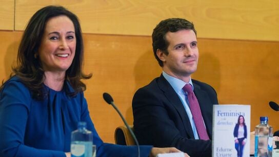 Pablo Casado durante la presentaci&oacute;n del libro de Edurne Uriarte titulado "Feminista y de derechas"