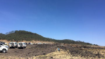 Vista general del lugar donde se ha estrellado el avión de Ethiopian Airlines