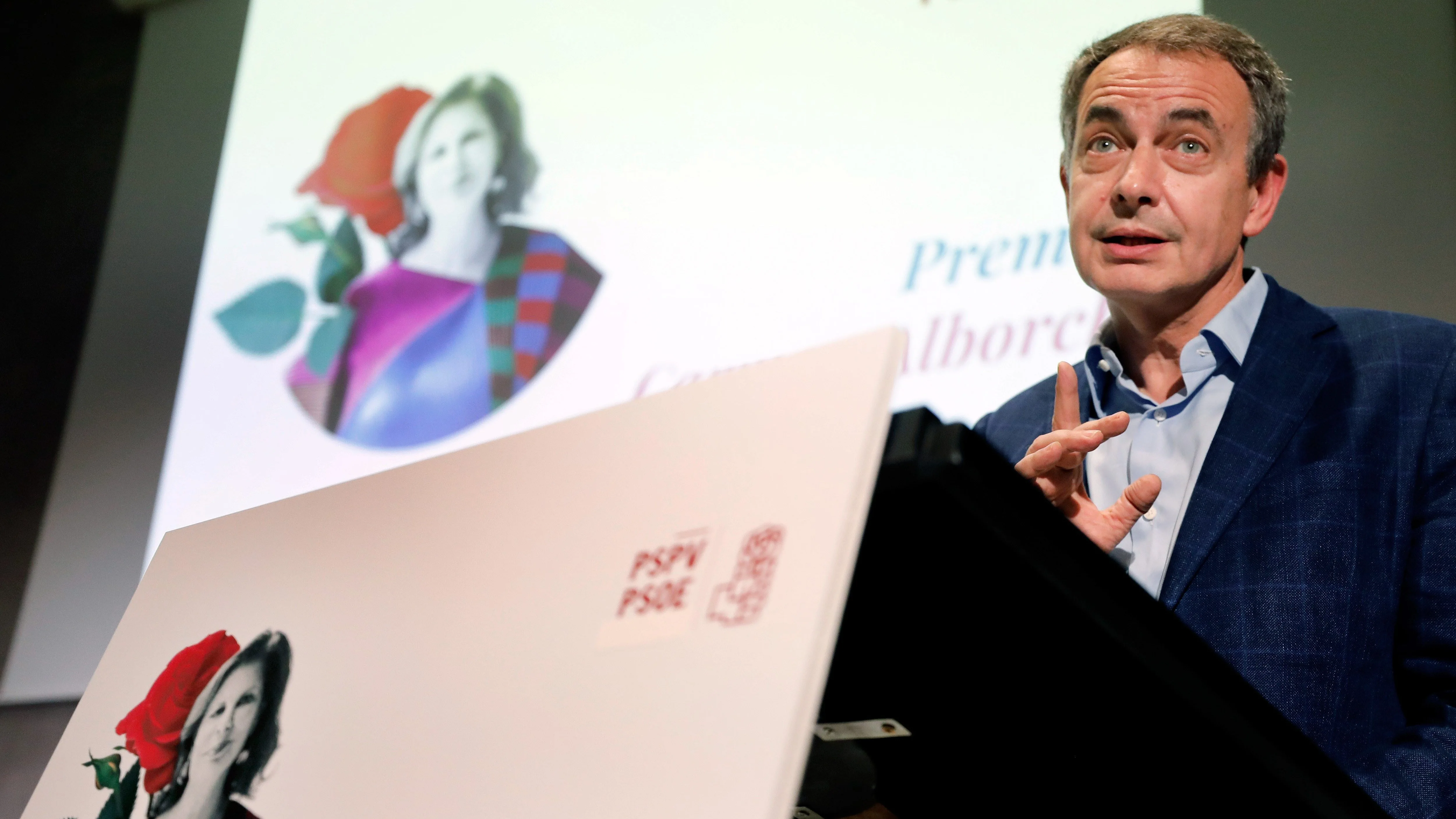 José Luis Rodríguez Zapatero, durante un acto homenaje a Carmen Alborch en Valencia.