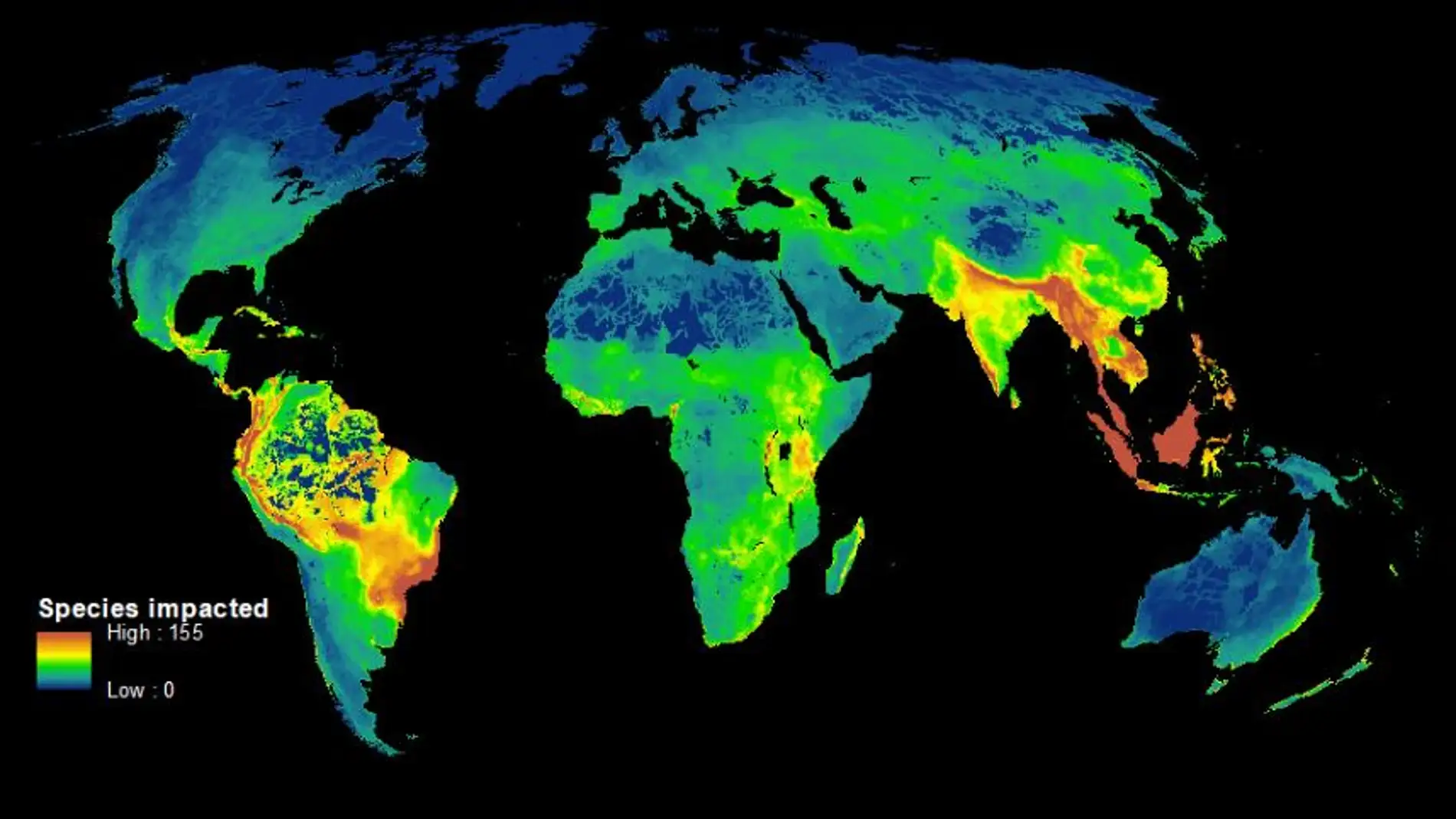 El primer mapa que muestra como los humanos destruyen la biodiversidad