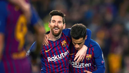 Leo Messi y Coutinho celebran un gol ante el Lyon Leo Messi y Coutinho celebran un gol ante el Lyon