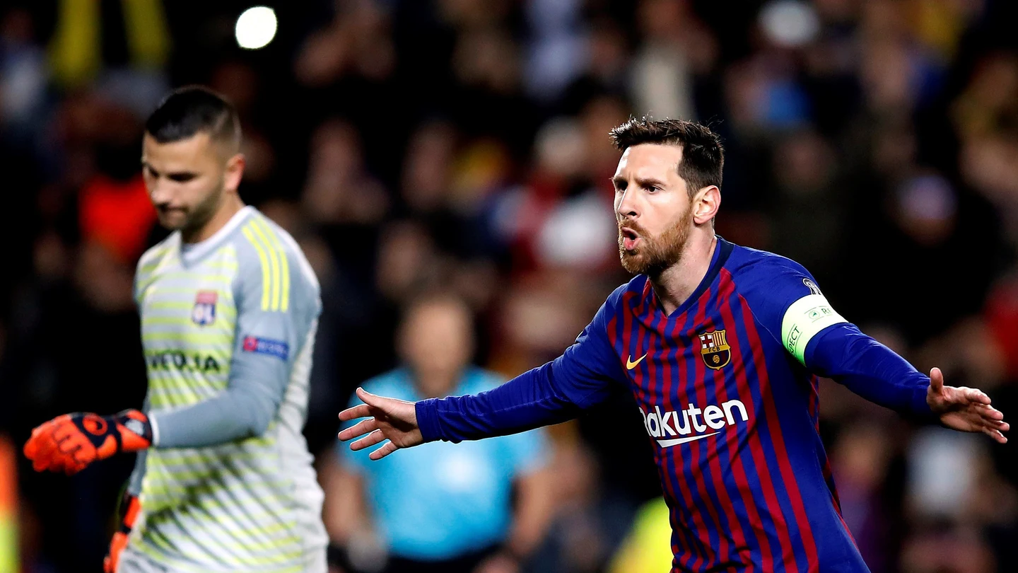 Messi celebra un gol ante el Olympique de Lyon Messi celebra un gol ante el Olympique de Lyon