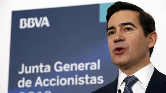 El presidente del BBVA, Carlos Torres, durante la Junta de accionistas El presidente del BBVA, Carlos Torres, durante la Junta de accionistas