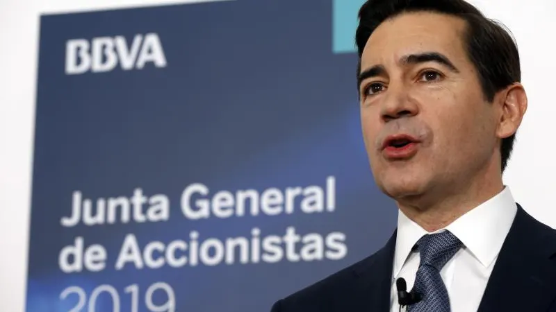 El presidente del BBVA, Carlos Torres, durante la Junta de accionistas