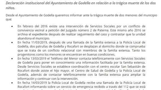 Imagen del comunicado emitido por el Ayto. de Godella Imagen del comunicado emitido por el Ayto. de Godella