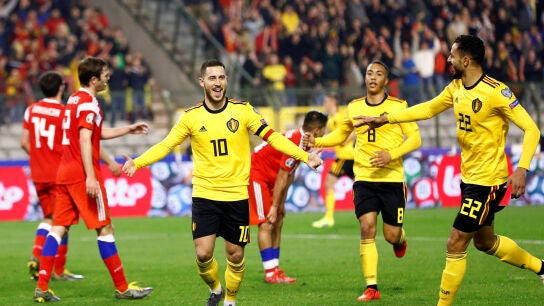 Hazard celebra un gol contra Rusia