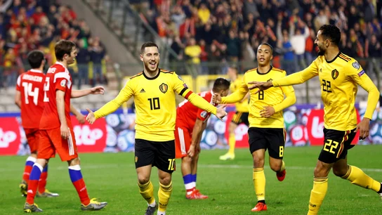 Hazard celebra un gol contra Rusia Hazard celebra un gol contra Rusia