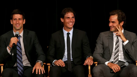 Djokovic, Nadal y Federer en un evento Djokovic, Nadal y Federer en un evento