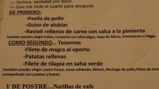 El menú que contiene el polémico chiste El menú que contiene el polémico chiste