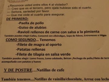 El menú que contiene el polémico chiste El menú que contiene el polémico chiste