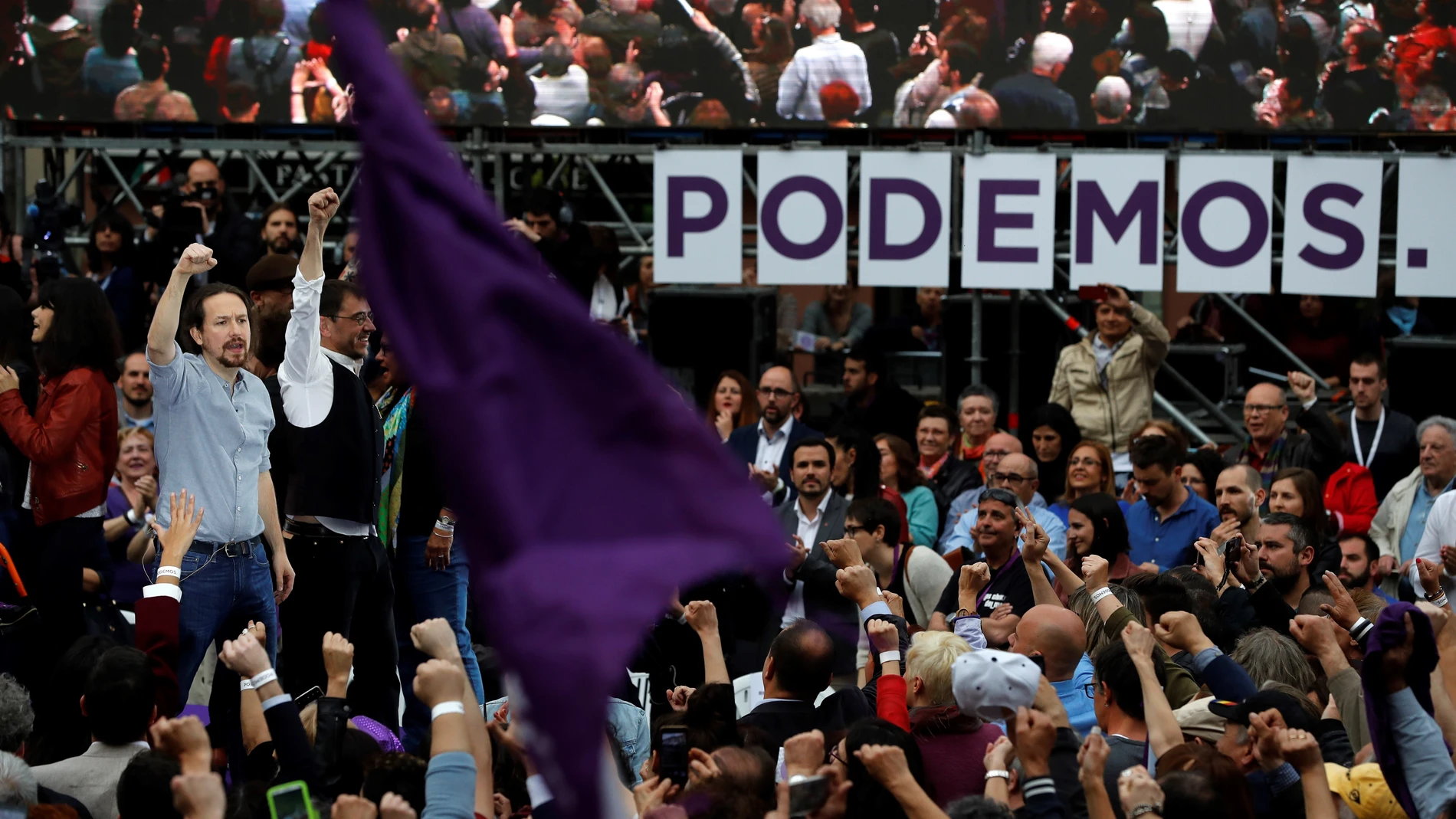 El líder de Podemos, Pablo Iglesias, durante un acto de la formación