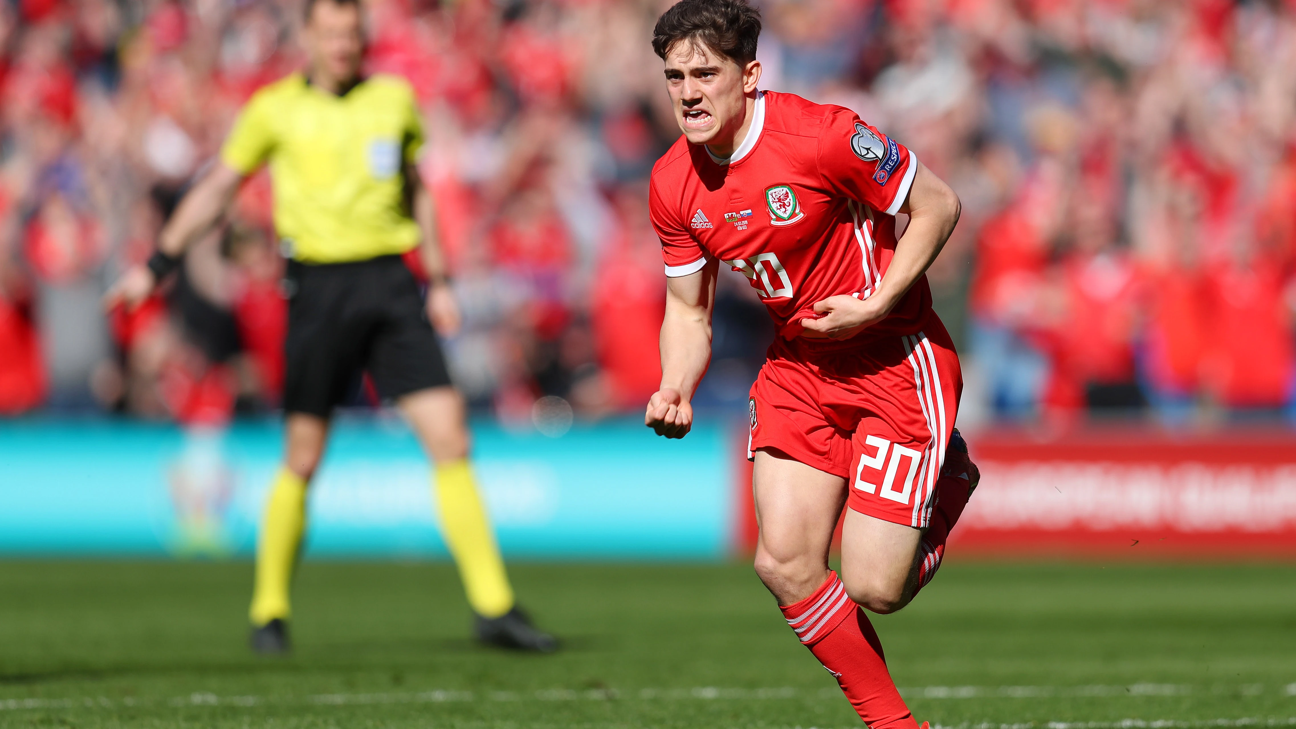 Daniel James celebra su gol ante Eslovaquia