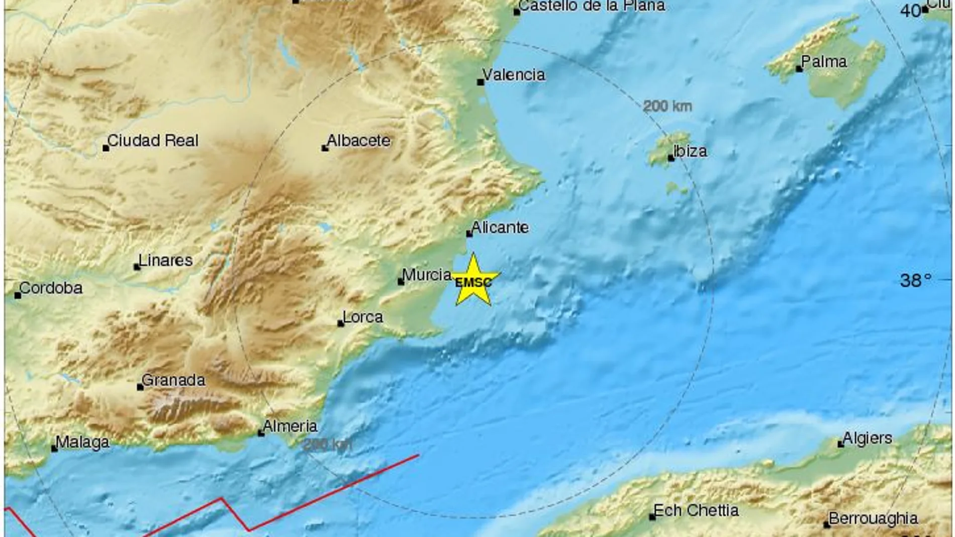 Epicentro del terremoto de Alicante y Murcia