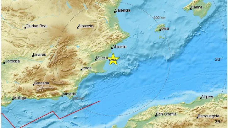 Epicentro del terremoto de Alicante y Murcia