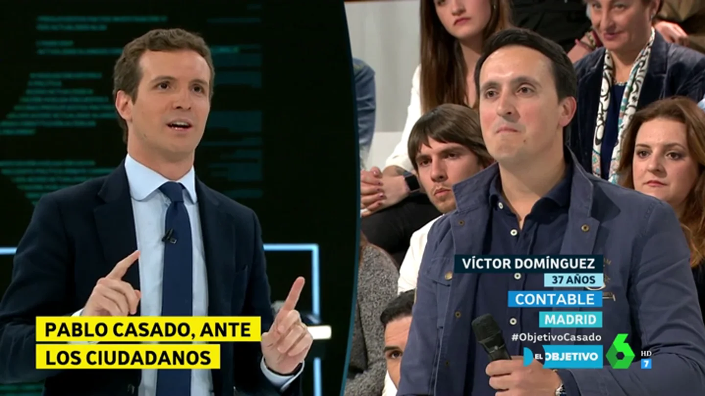 Pablo Casado contesta a un ciudadano en El Objetivo Pablo Casado contesta a un ciudadano en El Objetivo