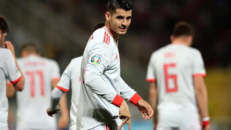 Morata celebra su gol con la Selección. 