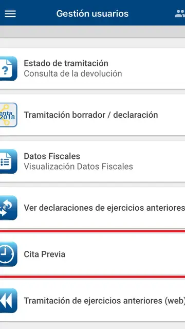 Botón de cita previa en la app de la Agencia Tributaria. Botón de cita previa en la app de la Agencia Tributaria.
