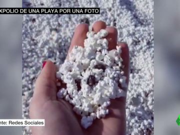 Las algas con forma de palomita de una playa en Fuerteventura provocan la invasión de turistas Las algas con forma de palomita de una playa en Fuerteventura provocan la invasión de turistas