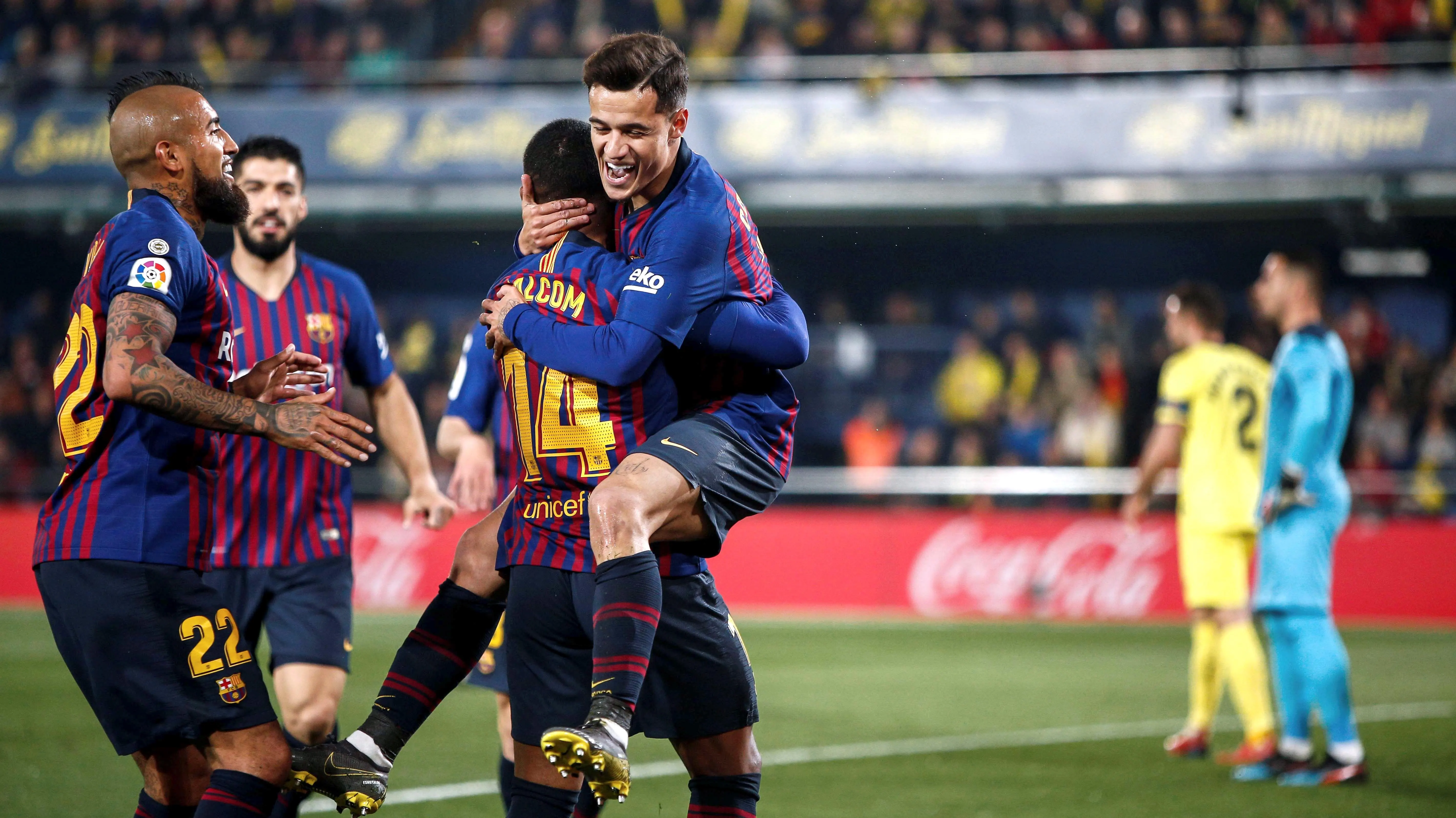 Coutinho celebra su gol ante el Villarreal