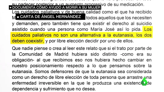La carta del detenido por ayudar a morir a su mujer: "Los cuidados paliativos no son una alternativa a la eutanasia" La carta del detenido por ayudar a morir a su mujer: "Los cuidados paliativos no son una alternativa a la eutanasia"